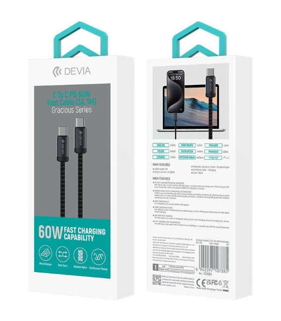 CAVO DA TYPE-C A TYPE-C PD 60W 1MT FAST NERO (DEEC646885)