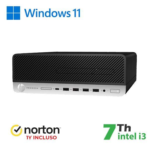 PC HP 600-800 G3 SFF INTEL CORE I3-7X00 8GB 256GB SSD WINDOWS 11 PRO + NORTON ANTIVIRUS - RICONDIZIONATO - GAR. 12 MESI