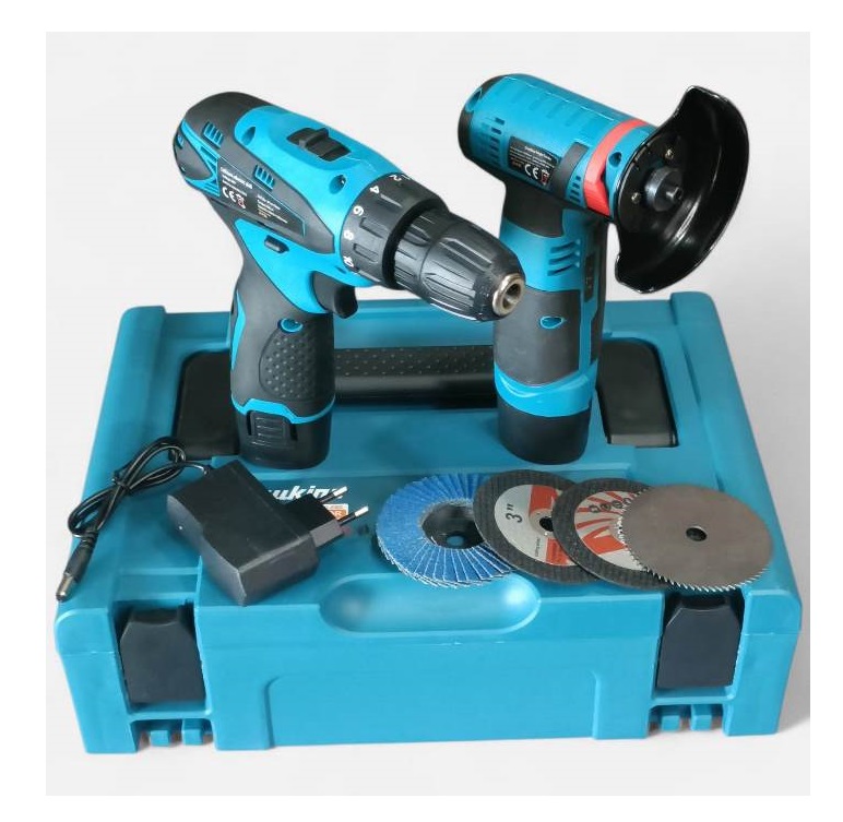 KIT TRAPANO ELETTRICO + SMERIGLATRICE ANGOLARE - BATTERIA 12V - SET COMPLETO (NL-5827)
