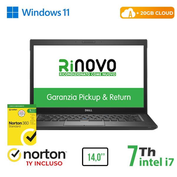 Dell-rinovo NOTEBOOK DELL LATITUDE E7480 INTEL CORE I7-7 GEN. 14" 8GB 256GB SSD WINDOWS 11 PRO + NORTON 360 - RICONDIZIONATO (RN42622311) 0000000067629